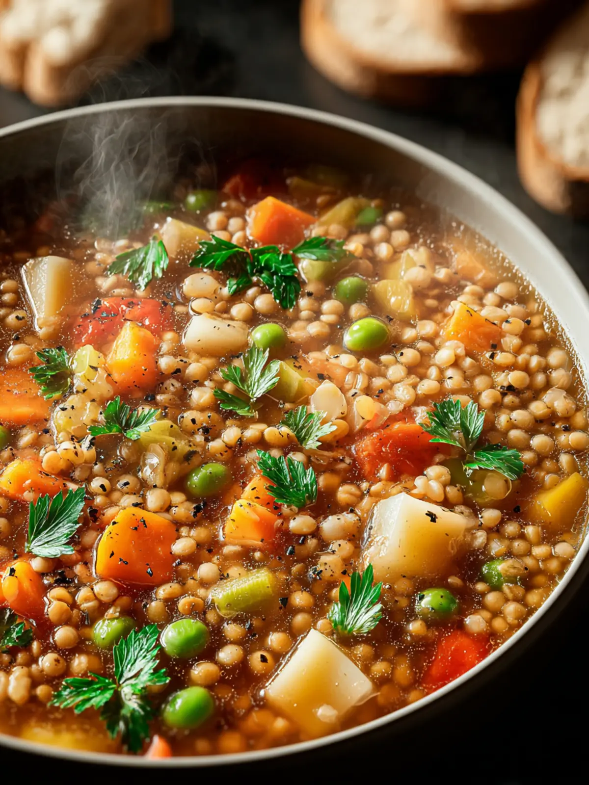 Vegetable Soup with Barley and Lentils Recipe First Image
