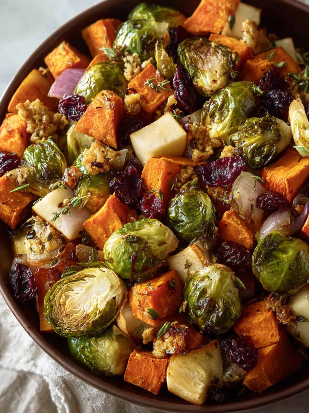 Roasted Brussels Sprouts, Sweet Potatoes and Apple First Image