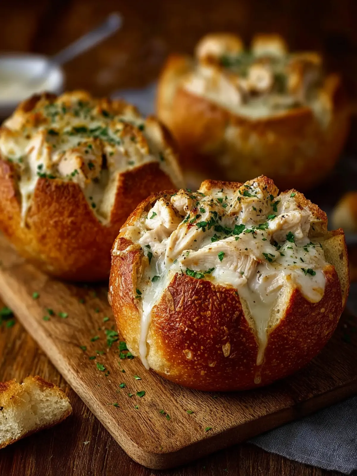chicken alfredo garlic bread bowls First Image