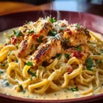 spicy cajun three cheese chicken spaghetti in garlic parmesan cream First Image