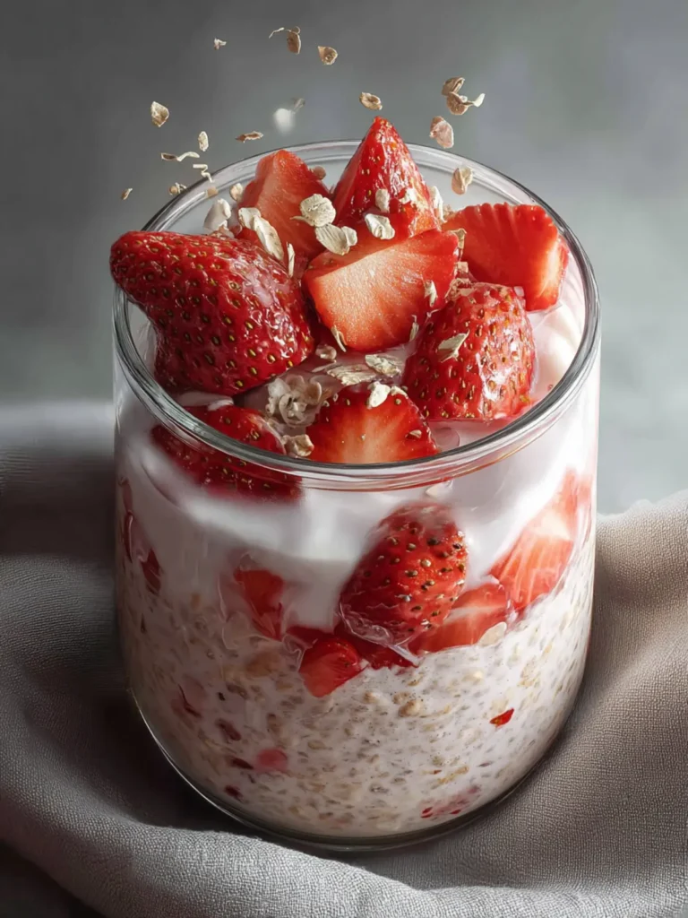 Strawberries and Cream Overnight Oats with Yogurt First Image